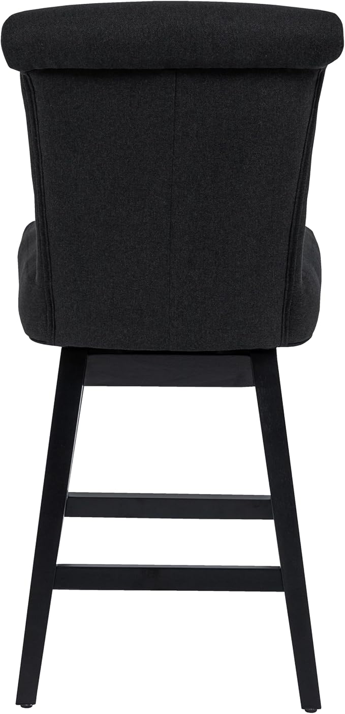 Bar Stools Set of 2, 26 Inch Upholstered Barstools with 15.7" High Back and Footrest, Swivel Counter Height Barstools for Kitchen Island Home Bar Performance Fabric Black