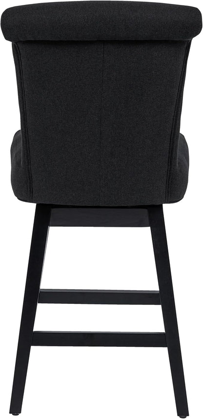 Bar Stools Set of 4, 26 Inch Upholstered Barstools with 15.7" High Back and Footrest, Swivel Counter Height Barstools for Kitchen Island Home Bar Performance Fabric Black