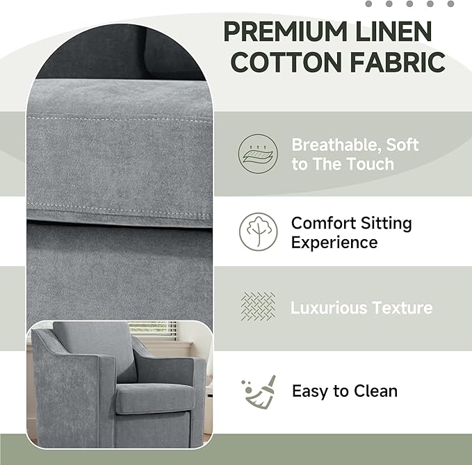 UIXE Swivel Accent Chairs Set of 2, Chenille Upholstered Arm Chair for Living Room, Modern Club Armchair Comfy Single Sofa Bedroom Reading Seat with Lumbar Pillow - Gray