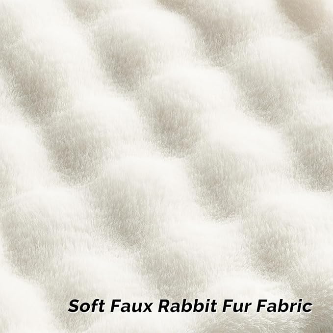 FUTEI Cream White Decorative Throw Pillow Covers 22x22 Inch Set of 2,Soft Fuzzy Faux Rabbit Fur Cushion Covers with Raised Texture,Neutral Boho Home Decor for Couch Bed Living Room
