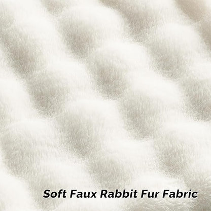 FUTEI Cream White Decorative Throw Pillow Covers 22x22 Inch Set of 2,Soft Fuzzy Faux Rabbit Fur Cushion Covers with Raised Texture,Neutral Boho Home Decor for Couch Bed Living Room