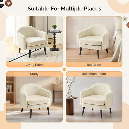 VINGLI 30.3" Wide Modern Barrel Accent Armchairs Set of 2 with Track Armrest, Solid Wooden Legs, Comfy Upholstered Club Chairs, Single Home Sofa for Living Room, Bedroom, Reading Room, Corduroy Beige