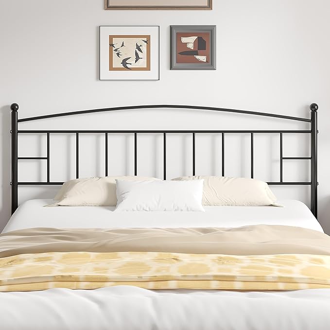 VECELO Metal King Size Headboard, Heavy Duty Curved Headboard Only Height Adjustable, Easy to Assembly, Modern Farmhouse Style Arching Lines Design for Bedroom - Black, King