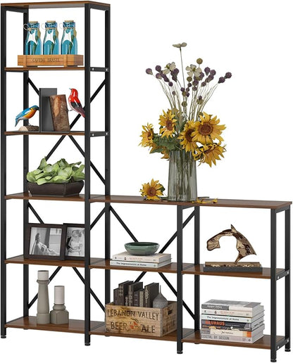 Tribesigns Modern 9 Shelves Bookshelves, Industrial Stepped Ladder Corner Etagere Bookcase, Rustic 6-Tier Display Open Shelf Storage Organizer for Living Room