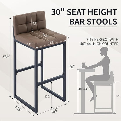 Bar Height Stools Set of 4, Upholstered Barstools with Back and Thickened Metal Frame, Modern 30-inch Tall Bar Chairs for Kitchen Island, Bar, Counter (Coffee Brown, 4Pcs 30" Bar Stools)