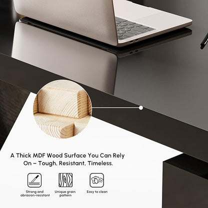 homary 70.9" Modern L-Shape Executive Desk, Home Office Desk with Drawers & Cabinet Modern Computer Desk for Home Business Furniture, Black, Left Hand