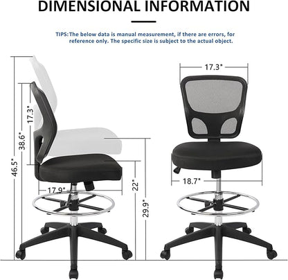 HYLONE Ergonomic Office Chairs, Office Drafting Chair, Rolling Stool Chair Armless Standing Desk Chair with Footrest Bar Stools for Home,Office & Bar