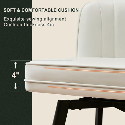 Swivel Counter Height Bar Stools Set of 2, 26'' Modern Barstools with Backs and Metal Legs, Upholstered Bar Chairs, Faux Leather White Stools for Kitchen Island Chairs