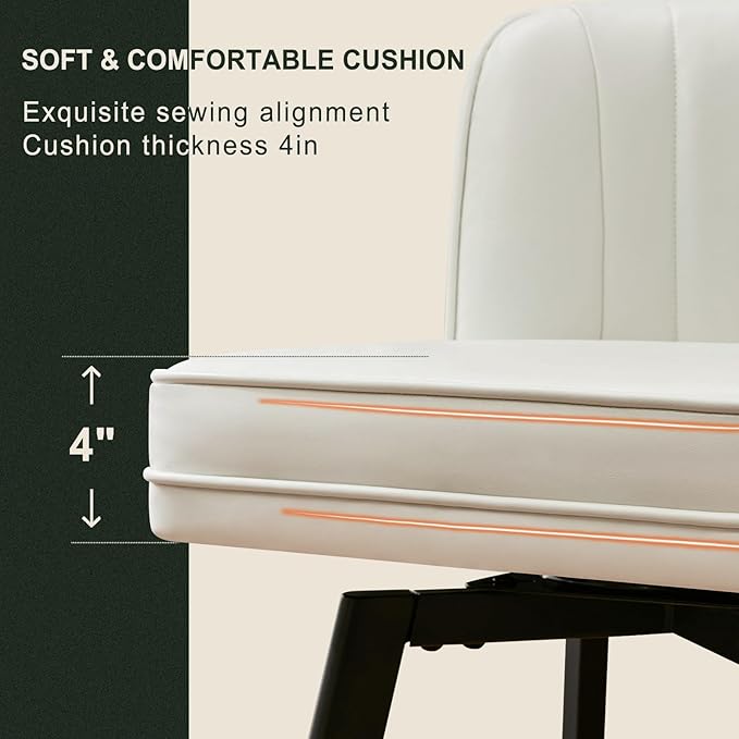 Swivel Counter Height Bar Stools Set of 4, 26'' Modern Barstools with Backs and Metal Legs, Upholstered Bar Chairs, Faux Leather White Stools for Kitchen Island Chairs
