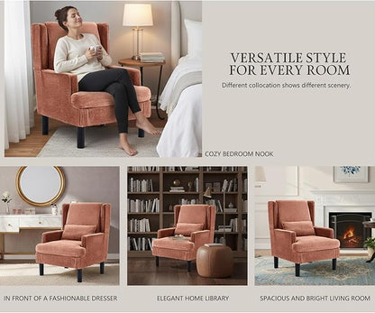 Accent Chair for Living Room Chairs Upholstered Oversized Reading Chair Armchair Accent Chairs for Living Room Chair with High Back and Wood Legs, Arm Chair Comfy Chair for Bedroom(Orange red)