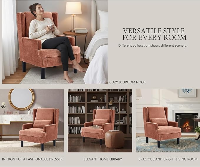 Accent Chair for Living Room Chairs Upholstered Oversized Reading Chair Armchair Accent Chairs Set of 2 Living Room Chair with High Back and Wood Legs,Arm Chair Comfy Chair for Bedroom(Orange red)