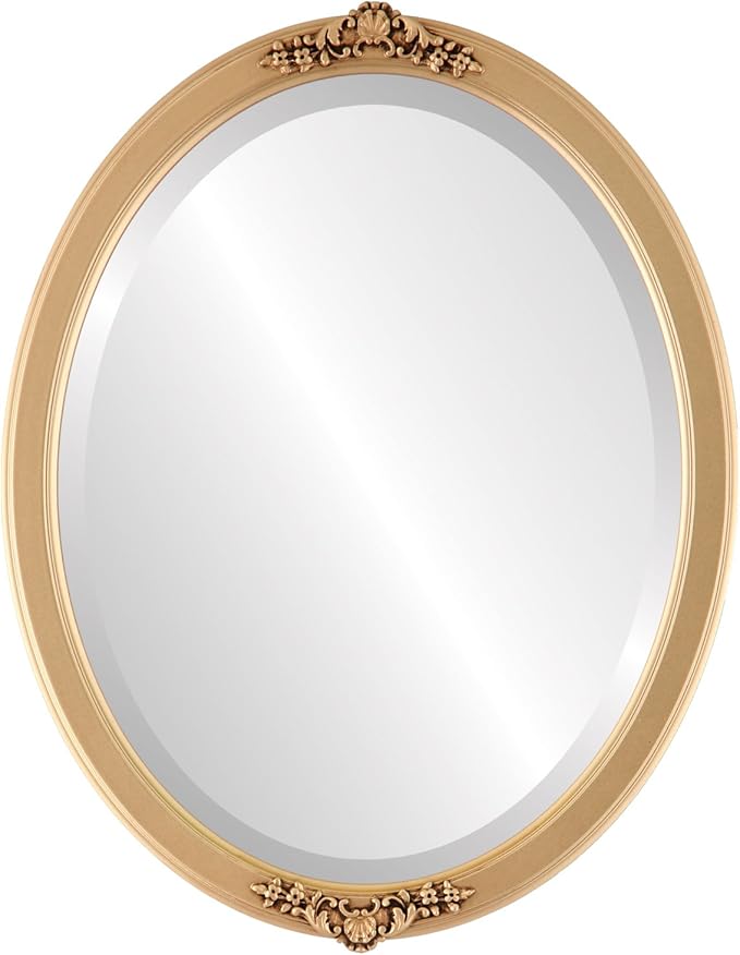 OVALCREST Oval Beveled Wall Mirror for Home Decor - Athena Style - Gold Spray - 26" x 20" Outside Dimensions