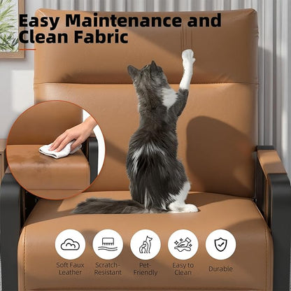 Upholstered Accent Chairs Set of 2, Modern Faux Leather Sofa Chairs with Foldable Side Tray Table & Storage Pocket, Small Accent Sofas for Living Room, Bedroom, Brown