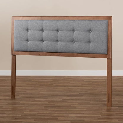 Mid-Century Marvel Fabric Upholstered Walnut Brown Finished Wood Headboard, Wall Mount Headboard King/Dark Gray