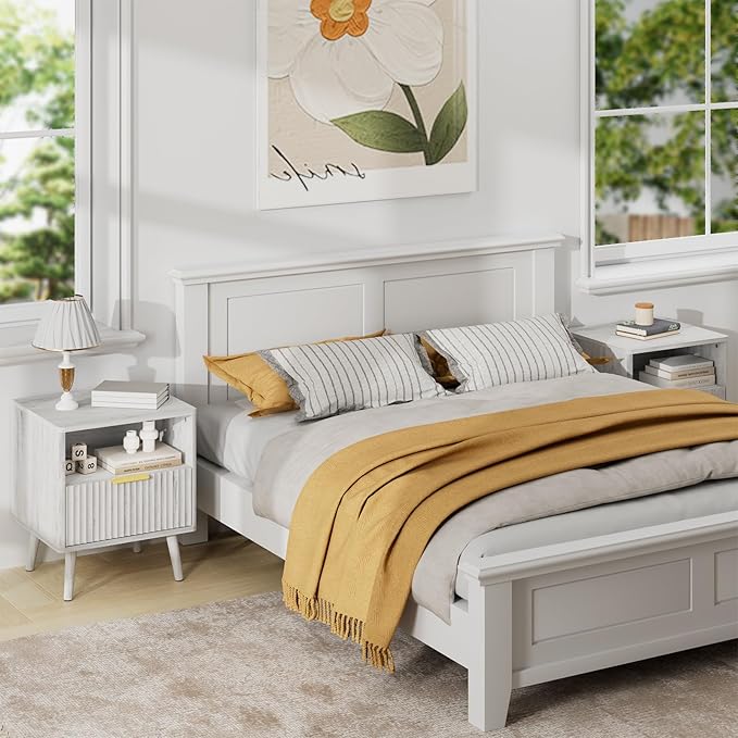 LYNSOM Fluted Dresser and Nightstand Sets 3 Piece, 5-Drawers Dresser and 1-Drawer Nightstands Set of 2, Wood Bedroom Furniture Set for Home, Bedroom, Hallway, White