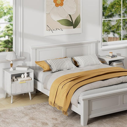 LYNSOM Fluted Dresser and Nightstand Sets 4 Piece, 1-Drawer Nightstands and 5/6 Drawers Dresser, Wood Bedroom Furniture Set for Home, Bedroom, Hallway, White