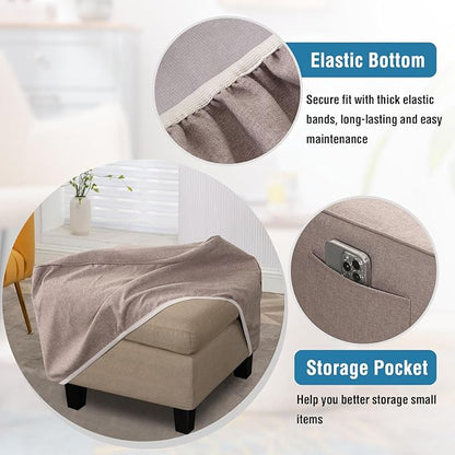 H.VERSAILTEX Ottoman Cover Square Fit Length 36"-37" Footrest Linen Look Square Soft Ottoman Covers Slipcover Storage Ottoman Cover Foot Stool Cover with Elastic Bottom - Heather Taupe