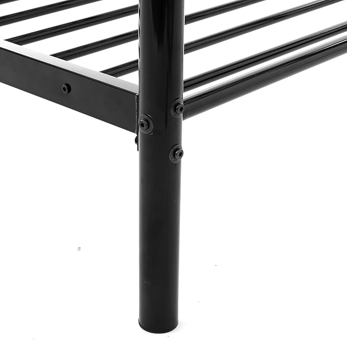 Bunk Bed Twin Over Twin Metal Bunk Bed w/Full-Length Guardrail & Side Ladder, Low Metal Bed Frame for Teens, Girls, Boys, Adults,No Box Spring Needed (C Black)