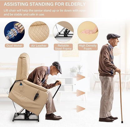 Power Lift Recliner Chair Recliners for Elderly,Lay Flat Air Leather Recliner with Heat and Massage,Dual Motor Lounge Recliners for Living Room