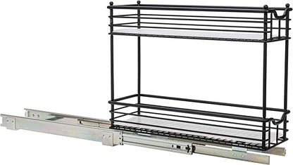 Household Essentials Glidez Multipurpose Paint-Finished Steel Pull-Out/Slide-Out Storage Organizer with Plastic Liners for Under Cabinet Use - 2-Tier Design, Black