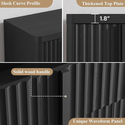 Buffet Cabinet with Storage, 120" Fluted Sideboard with 8 Drawers & 4 Door–Modern Accent Buffet Cabinet with Adjustable Shelves, Credenza Storage Cabinet for Kitchen, Dining, Living Room,Black(2PC)