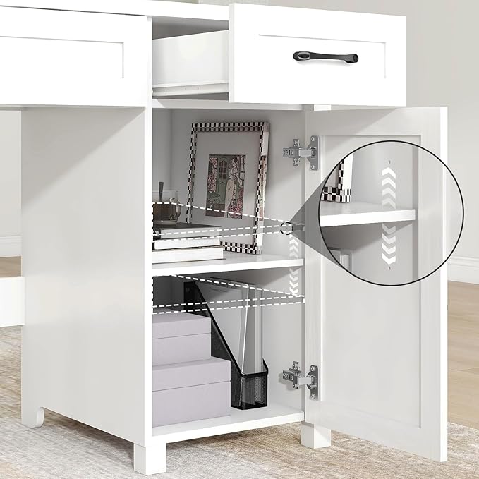Farmhouse 47" Executive Desk, Computer Desk with Drawers and Storage Cabinet, Workstation for Home Office and Study.(Cream White)