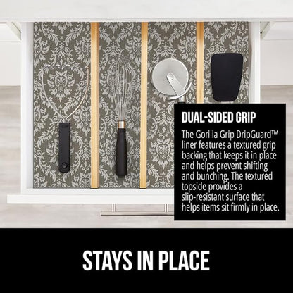 GORILLA GRIP DripGuard Shelf Liner, Non Adhesive Drawer and Kitchen Cabinet Protector, Slip Resistant BPA Free Smooth Surface Plastic Liners for Cabinets, Bathrooms, Closets, 17.5x120 Inch Beige Cream
