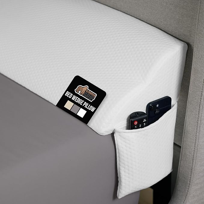 GORILLA GRIP Patent Pending Bed Wedge Pillow Headboard Gap Filler, US Designed, Comfortable Supportive High Density Foam Pillows, Stay in Place Gripping Dots, Wedges Between Mattress, Full Size White