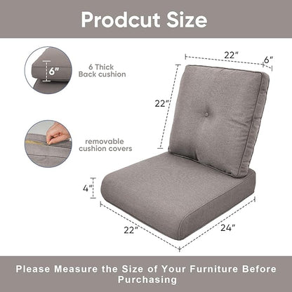 8-Piece Outdoor Patio Cushion Set - Fade & Water Resistant with Removable Olefin Cover, 22x24x4 Inch Memory Foam Cushions for Wicker Sectional Sofa – Grey/Buckle