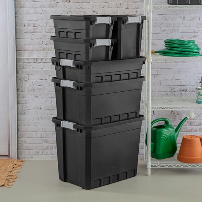 Sterilite 24-Pack Plastic Storage Bins with Lids, Stackable Containers, 19 Gallon, Black