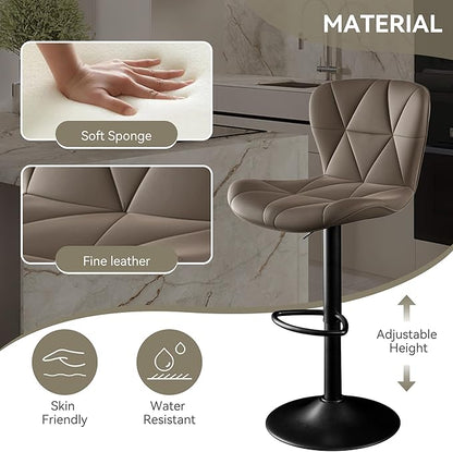 Bar Stools Set of 4,Adjustable Swivel Barstools, Faux Leather Bar Chairs,Upholstered Counter Height with High Backrest for Kitchen Island, Dark Khaki