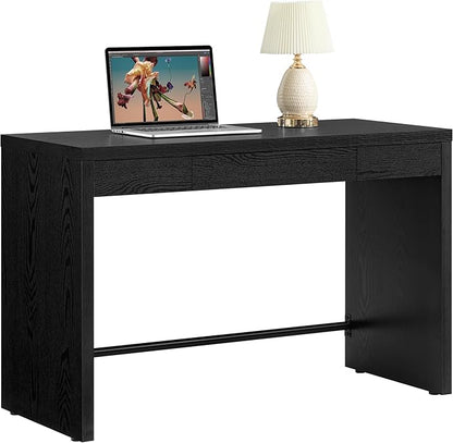 SICOTAS Computer Desk Writing Table - 47-Inch Wooden Study Desk for Bedroom, Farmhouse Home Office Desk with Drawer, Boho Makeup Vanity Table for Dormitory (Black Oak, 1 Piece)