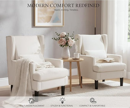 Accent Chair for Living Room Chairs Upholstered Oversized Reading Chair Armchair Accent Chairs Set of 2 Living Room Chair with High Back and Wood Legs,Arm Chair Comfy Chair for Bedroom(Beige)