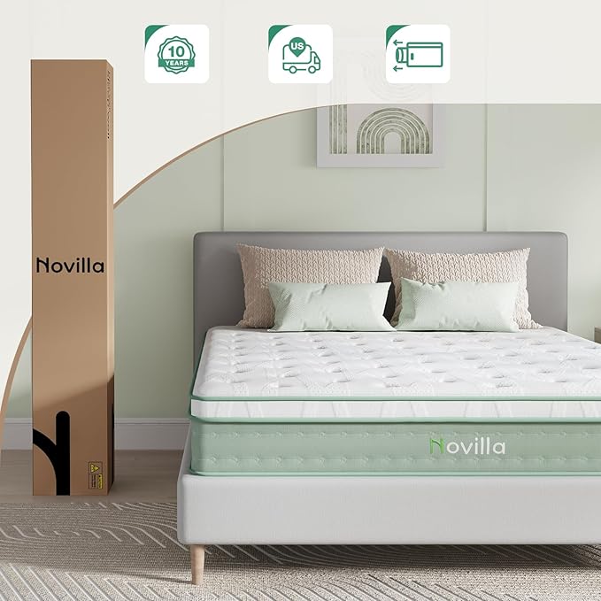 Novilla Twin Mattress, 10 Inch Hybrid Mattress in a Box, Gel Infused Memory Foam and Pocket Coils Innerspring for a Comfortable Sleep, Pillow Top Twin Size, Medium Firm