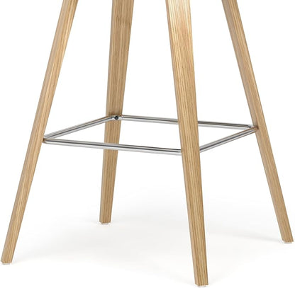 SIMPLIHOME Randolph Counter Stools (Set of 2) - 28 Inch Seat Height Upholstered Bentwood Kitchen Seats in Stone Grey PU Faux Leather, Mid Century Modern Seating with Curved Backrest and Footrest