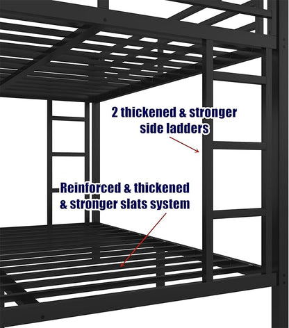 Higher Quality & Stronger Heavy Duty Steel Black Bunk Bed Queen Over Queen Size Bunkbed, Thickened More Stable Safer Metal Bunk Bed (Easier to Assemble)