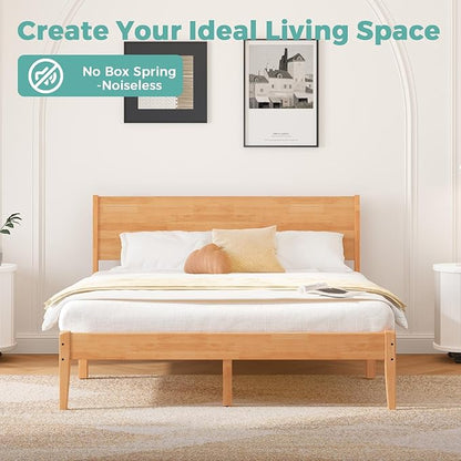 Full Bed Frame with Headboard, Malaysian Oak Bed with Classic Wood Finish, Wooden Platform Bed Frame with Storage, No Box Spring Needed, Easy Assembly, Full Size, Rustic Pine