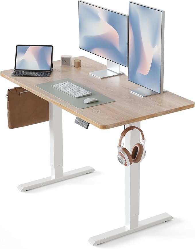 CubiCubi Electric Standing Desk 40 x 24 Inches, Height Adjustable Sit to Stand Desk, Home Office Computer Desk with Splice Board, Maple