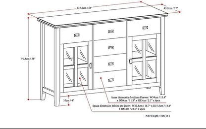 SIMPLIHOME Artisan Buffet - 54 inch Wide Solid Wood 3-Door Sideboard Buffet in Distressed Grey, Transitional Storage Cabinet for Dining Room or Kitchen with Adjustable Shelves and Bronze Hardware