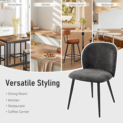 Upholstered Dining Chairs Set of 4, Modern Kitchen Side Chair with Padded Seat Comfortable Chenille Fabric Study Black Matel Legs,Desk Chair with Back for Dining Rooms, Black