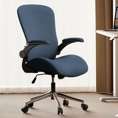 Blue Ergonomic Office Desk Chair, Soft Fabric Thickened Curved seat Cushion with Adjustable Lumbar Support, Perfect Blend of Comfort and Good Looks, Ideal Chair for Home or Office, Navy Blue