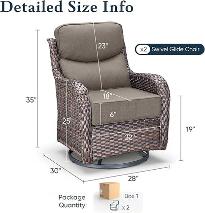 Belord Luxury 6" Thick Cushioned Outdoor Swivel Rocker Patio Chairs of 2, High Back Wicker Patio Furniture Set with Ergonomic Zone Back, Conversation Glider Set for Deck Porch - Brown+Grey