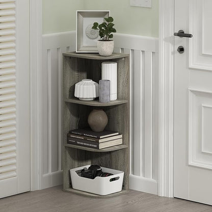 Furinno PASIR Book Shelf, 3-Tier Corner Bookshelf, Open Shelves Bookcase 9.3 x 12 x 31.5, for Living Room, Bedroom, Home Office, French Oak