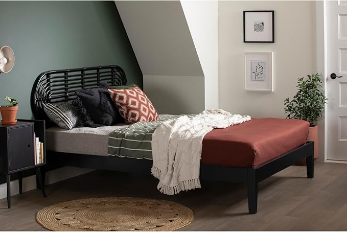 Artisanal Abode Wall-Mounted Headboard Retro Black - Elegant Woven Rattan Headboard with Minimalist Aesthetic, Organic Texture, and Effortless Installation for Full/Queen Beds - 1.5" x 1.5"