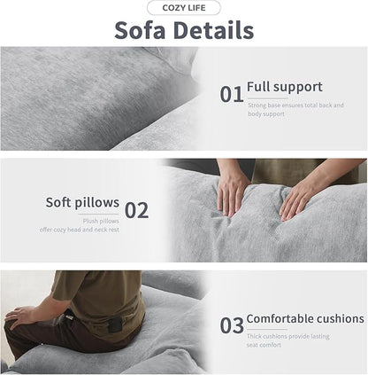 WJShome Cloud Couch Modular Sectional Sofa,100.5" V Shaped Couch, Convertible Wide Seater with Ottoman, 6 Seater for Living Room Set,Covers Washable&Replaceable,Gray