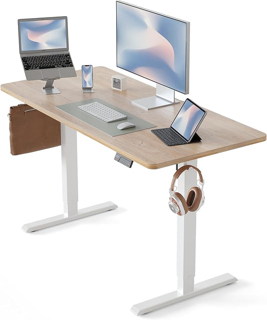 CubiCubi Electric Standing Desk 55 x 24 Inches, Height Adjustable Sit to Stand Desk, Home Office Computer Desk with Splice Board, Maple