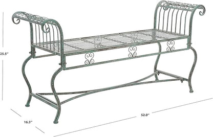 SAFAVIEH Outdoor Collection Brielle Victorian Scroll Antique Dark Green Wrought Iron Bench