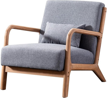 ANJHOME Mid Century Modern Accent Chair, Single Fabric Lounge Reading Armchair with Solid Wood Frame, Easy Assembly Arm Chairs for Living Room, Grey
