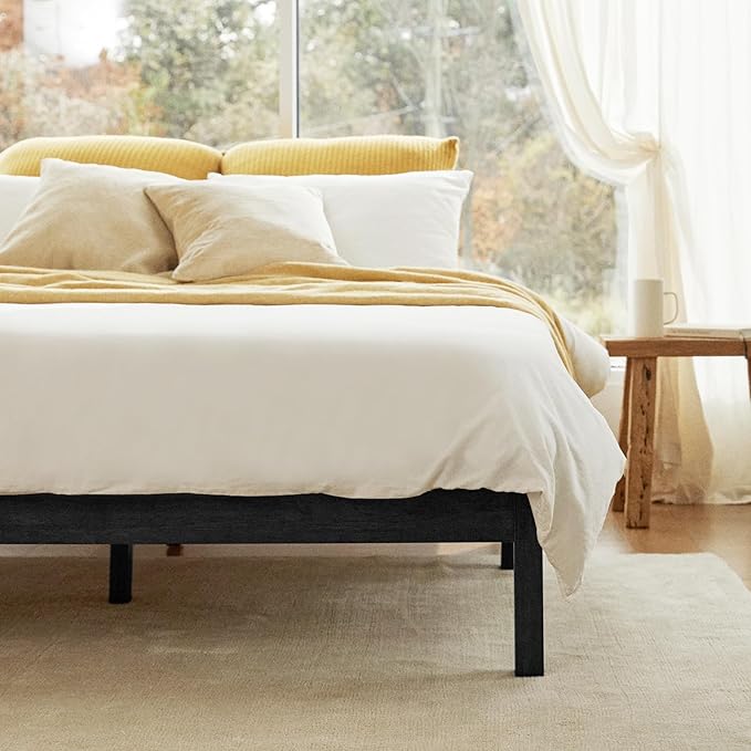 LIFEMENT Classic Wood Platform Bed Frame, Essential, Noise Free, Under Bed Storage, No Box Spring Needed, Easy Assembly (Black, Full)