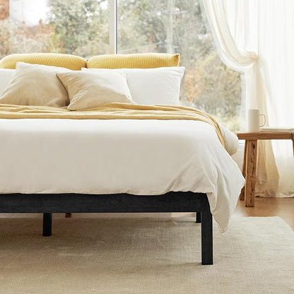 LIFEMENT Classic Wood Platform Bed Frame, Essential, Noise Free, Under Bed Storage, No Box Spring Needed, Easy Assembly (Black, Twin)